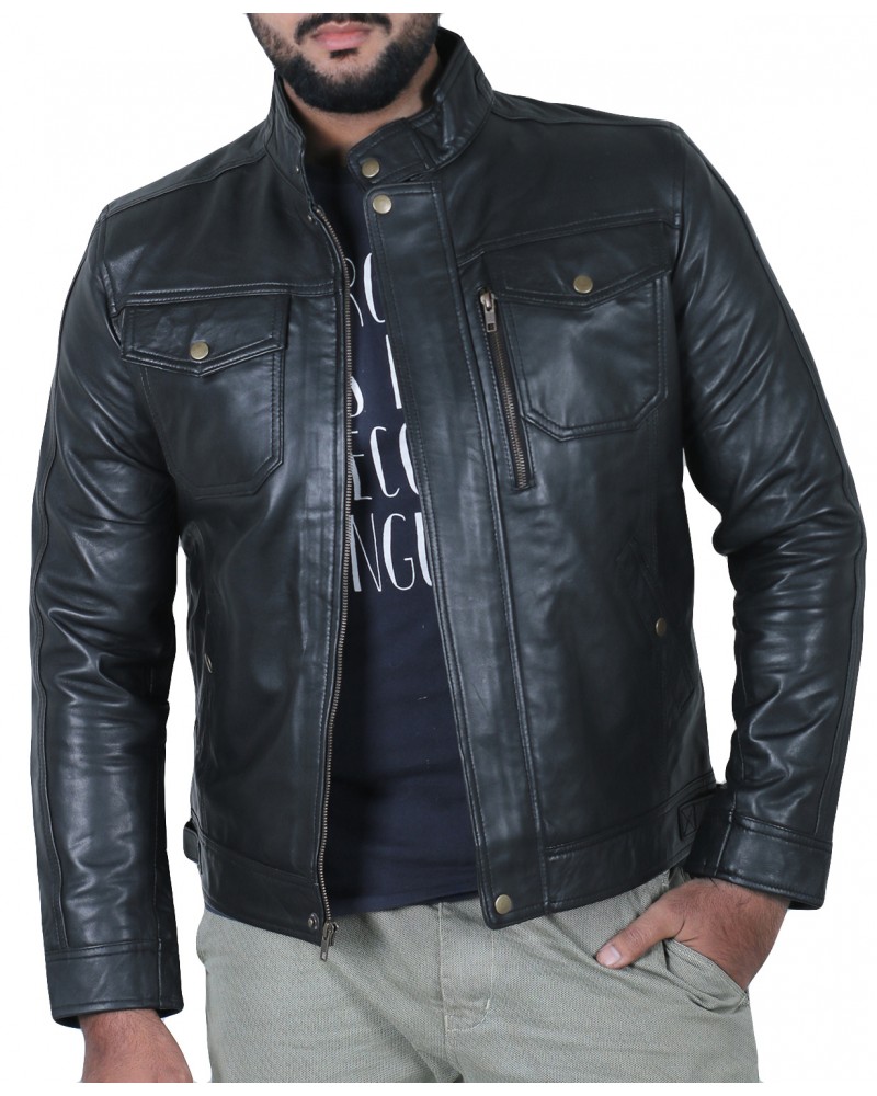 Laverapelle Men's Genuine Lambskin Leather Jacket (Officer Jacket) - 1501138