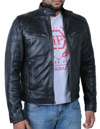 Laverapelle Men's Sword Black Genuine Lambskin Leather Biker Jacket (Racer Jacket) - 1501533