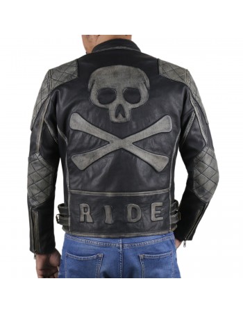 Laverapelle Men's Genuine Cow Ruboff Leather Jacket with Skull and Crossbones Design (Double Rider Jacket) - 1701008