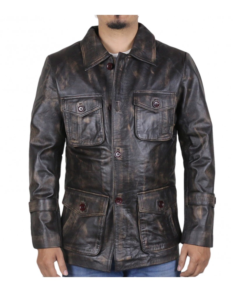 Laverapelle Men's Genuine Cow Ruboff Leather Coat (Officer Coat) - 1702045