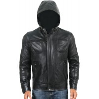Laverapelle Men's Genuine Lambskin Leather Jacket (Hooded) - 1701048