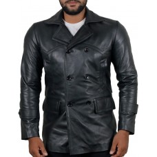 Laverapelle Men's Genuine Lambskin Leather Coat (Black, Officer Coat) - 1802015