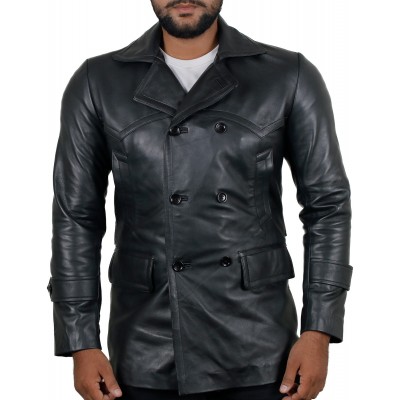 Laverapelle Men's Genuine Lambskin Leather Coat (Black, Officer Coat) - 1802015