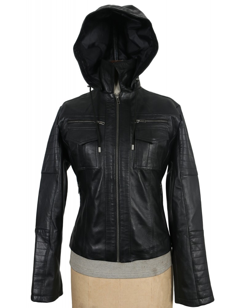 Laverapelle Women's Genuine Lambskin Leather Jacket (Hooded) - 1821003