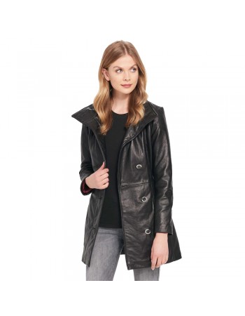 Laverapelle Women's Genuine Lambskin Leather Coat (Car Coat) - 1822003