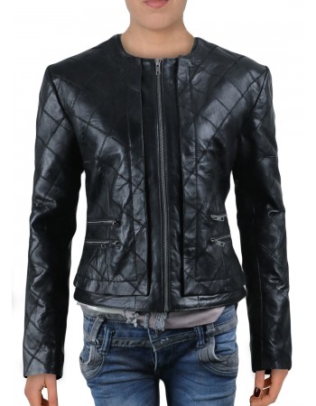 Laverapelle Women's Genuine Lambskin Leather Jacket (Patchwork) - 2021711