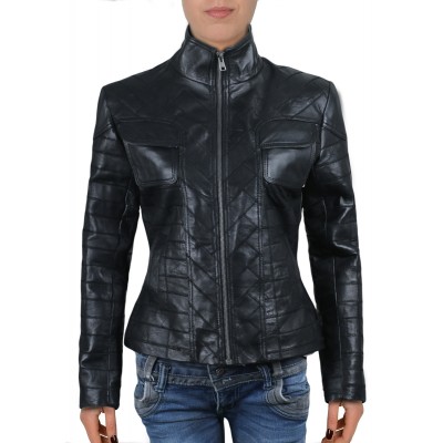 Laverapelle Women's Genuine Lambskin Leather Jacket (Patchwork) - 2021728
