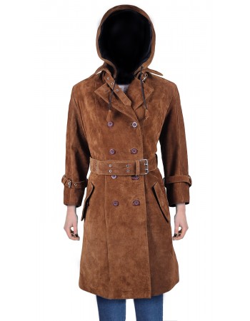 Laverapelle Women's Genuine Cow suede Leather Coat (Black, Trench Coat) - 2122001