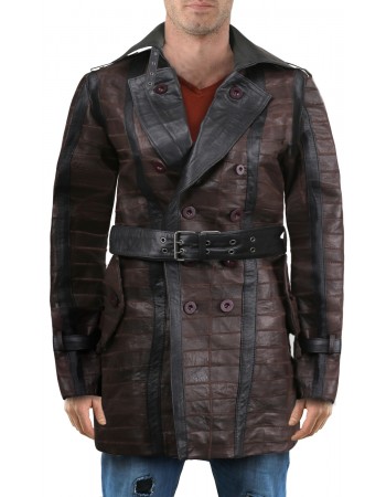 Laverapelle Men's Genuine Lambskin Leather Over Coat (Black, Patchwork) - 2302001