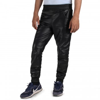 Laverapelle Men's Genuine Lambskin Leather Pants (Black, Leather Joggers) - 2304006