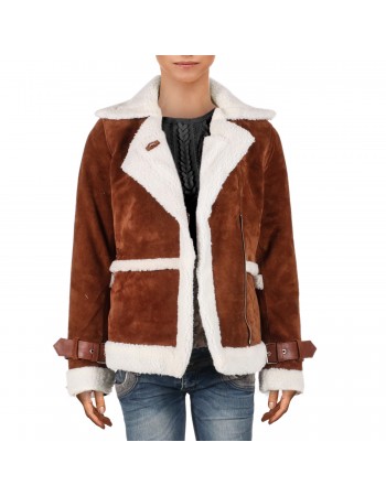 Laverapelle Women's Genuine Cow suede Leather Jacket (Black, Aviator jacket) - 2321001