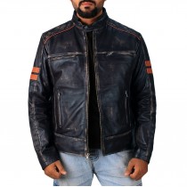 Laverapelle Men's Genuine Cow Ruboff Leather Jacket (Black, Racer Jacket) - 2401008