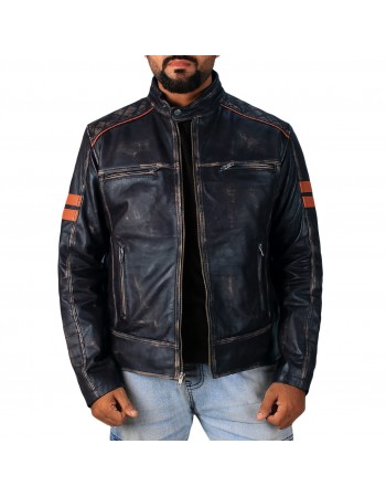 Laverapelle Men's Genuine Cow Ruboff Leather Jacket (Black, Racer Jacket) - 2401008