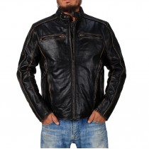 Laverapelle Men's Genuine Cow Ruboff Leather Jacket (Black, Biker Jacket) - 2401010