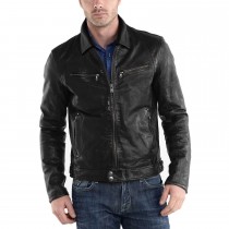 Laverapelle Men's Genuine Lambskin Leather Jacket (Black, Racer Jacket) - 2401012