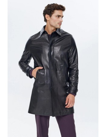 Laverapelle Men's Genuine Lambskin Leather Over Coat (Black, Long Coat) - 2402001