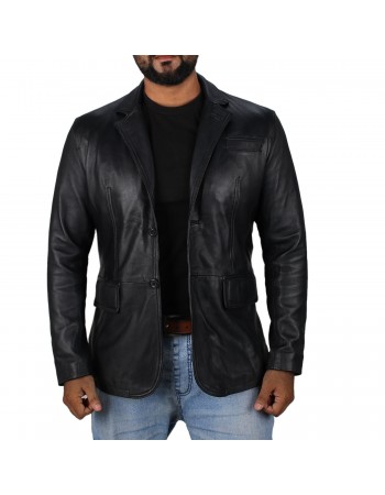 Laverapelle Men's Genuine Lambskin Leather Coat (Black, Blazer Jacket) - 2402004