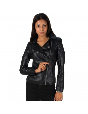 Laverapelle Women's Genuine Lambskin Flap Closure Leather Racer Jacket