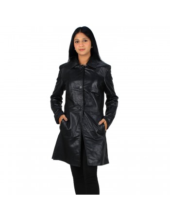 Laverapelle Women's Genuine Lambskin Classic Buttoned Leather Coat