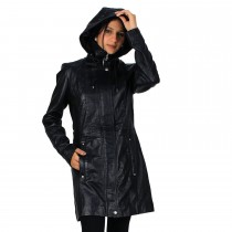 Laverapelle Women's Genuine Lambskin Zipper Hooded Short Leather Coat