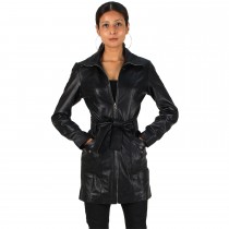 Laverapelle Women's Genuine Lambskin Zipper Belted Leather Coat