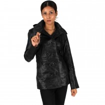Laverapelle Women's Genuine Lambskin Short Hooded Leather Pea Coat