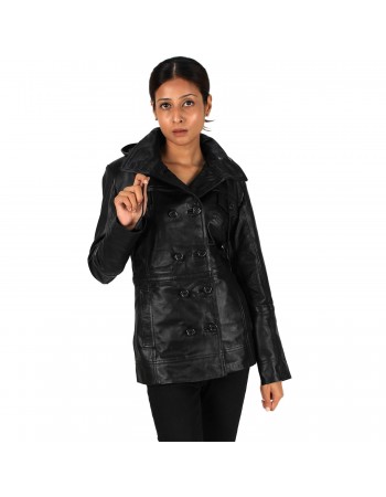 Laverapelle Women's Genuine Lambskin Short Hooded Leather Pea Coat
