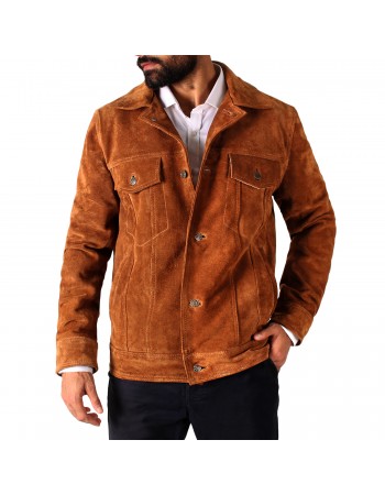 Laverapelle Men’s Trucker Cow Suede Leather Jacket (Black, Blazer Jacket) - 2501003
