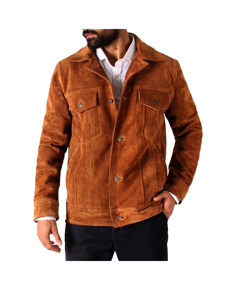 Laverapelle Men’s Trucker Cow Suede Leather Jacket (Black, Blazer Jacket) - 2501003