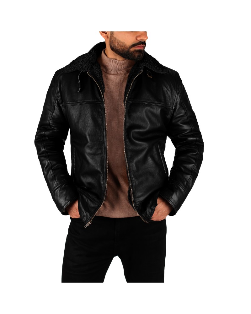 Laverapelle Men’s Bomber Shearling Lambskin Leather Jacket (Black, Aviator Jacket) - 2501004