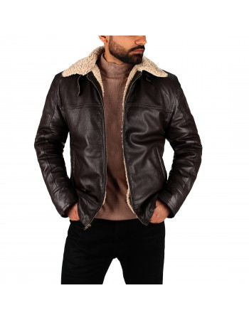Laverapelle Men’s Bomber Shearling Lambskin Leather Jacket (Black, Aviator Jacket) - 2501004