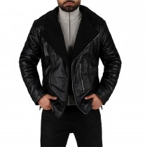 Laverapelle Men’s Biker Style Shearling Lambskin Leather Jacket (Black, Double Rider Jacket) - 2501005
