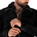 Laverapelle Men’s Fur Collared Aviator Cow Suede Leather Jacket (Black, Aviator Jacket) - 2501006