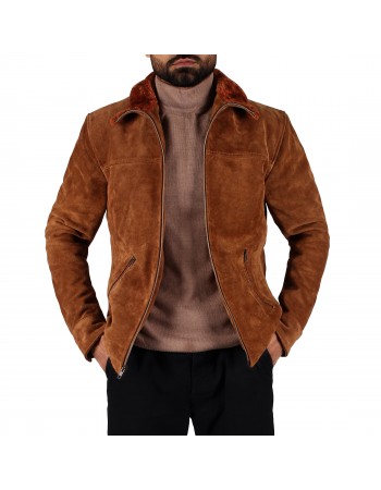 Laverapelle Men’s Fur Collared Aviator Cow Suede Leather Jacket (Black, Shearling Jacket) - 2501006