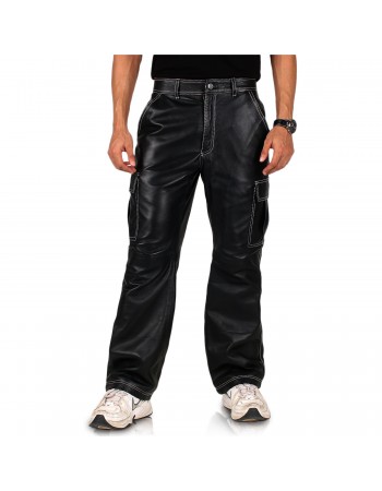 Laverapelle Men's Genuine Lambskin Leather Pants (Black, Cargo Pants) - 2504001