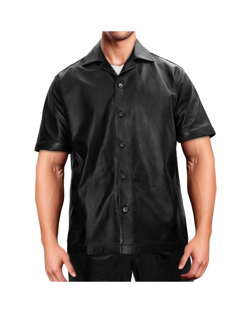 Laverapelle Men's Genuine Cowhide Leather Shirt (Black, Blazer Shirt) - 2506001