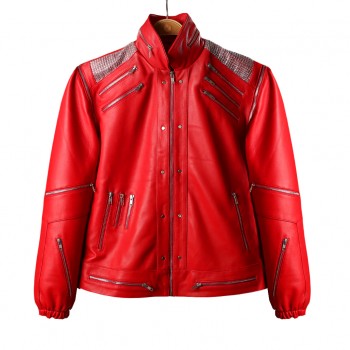 Laverapelle MJ "Beat It" Style Red Leather Jacket - Retro 80s Costume for Men | Cosplay Musical Icon Outfit