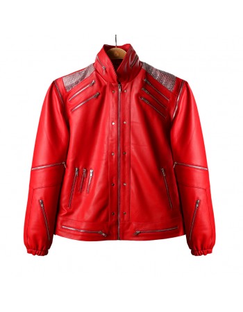 Laverapelle MJ "Beat It" Style Red Leather Jacket - Retro 80s Costume for Men | Cosplay Musical Icon Outfit