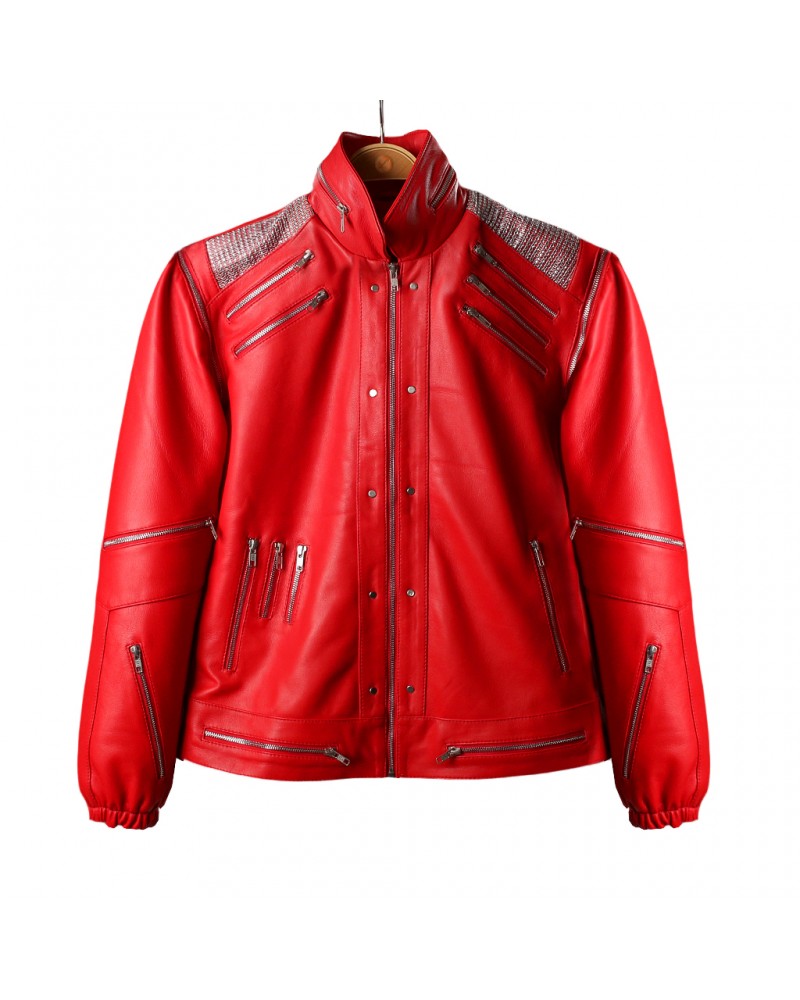 Laverapelle MJ "Beat It" Style Red Leather Jacket - Retro 80s Costume for Men | Cosplay Musical Icon Outfit