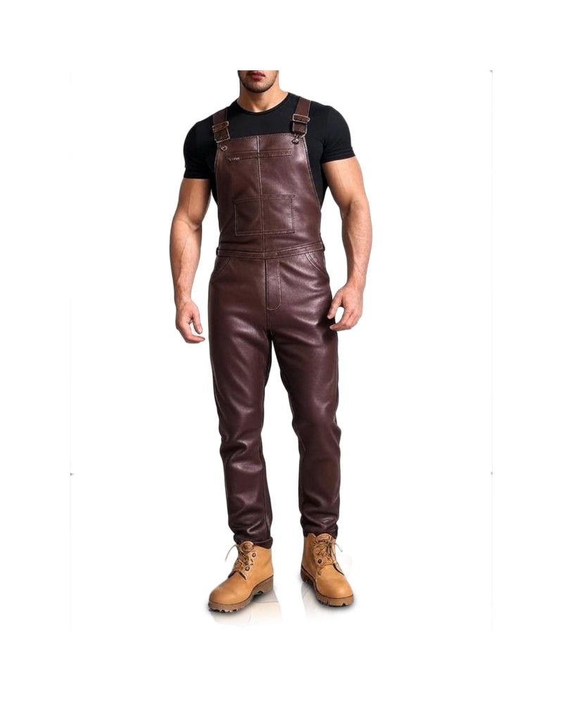Laverapelle Men's Genuine Lambskin Leather Overalls (Black, Jumpsuit) - 2607001