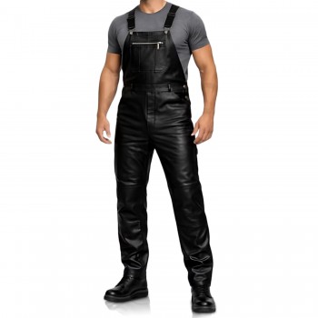 Laverapelle Men's Genuine Lambskin Leather Overalls (Black, Jumpsuit) - 2607002