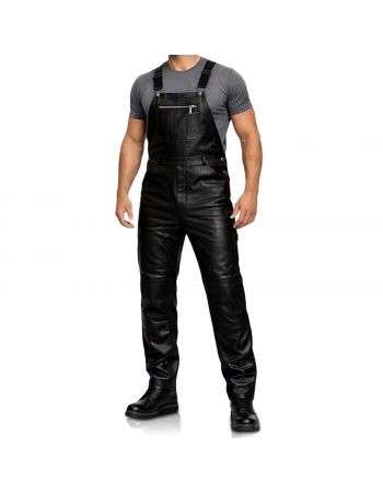 Laverapelle Men's Genuine Lambskin Leather Overalls (Black, Jumpsuit) - 2607002