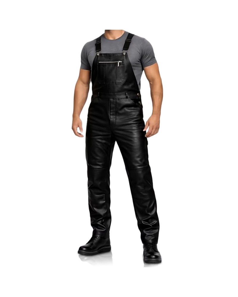 Laverapelle Men's Genuine Lambskin Leather Overalls (Black, Jumpsuit) - 2607002