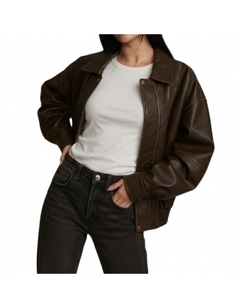 Laverapelle Women's Genuine Lambskin Oversized Bomber Leather Jacket (Black, Bomber Jacket) - 2621001