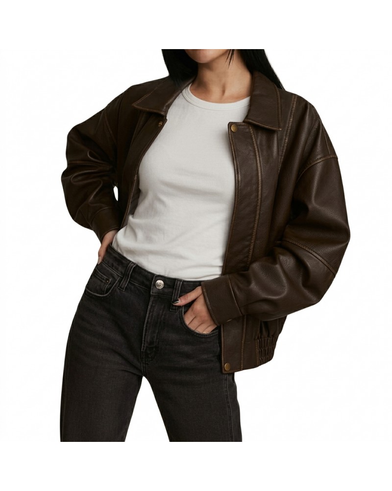 Laverapelle Women's Genuine Lambskin Oversized Bomber Leather Jacket (Black, Bomber Jacket) - 2621001