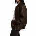 Laverapelle Women's Genuine Lambskin Oversized Bomber Leather Jacket (Black, Bomber Jacket) - 2621001