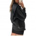 Laverapelle Women's Genuine Lambskin Oversized Bomber Leather Jacket (Black, Bomber Jacket) - 2621002
