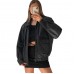 Laverapelle Women's Genuine Lambskin Oversized Bomber Leather Jacket (Black, Bomber Jacket) - 2621002