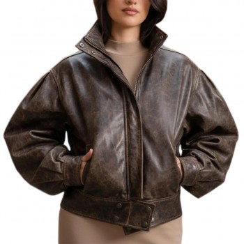 Laverapelle Women's Genuine Cow Ruboff Bomber Leather Jacket (Black, Bomber Jacket) - 2621006
