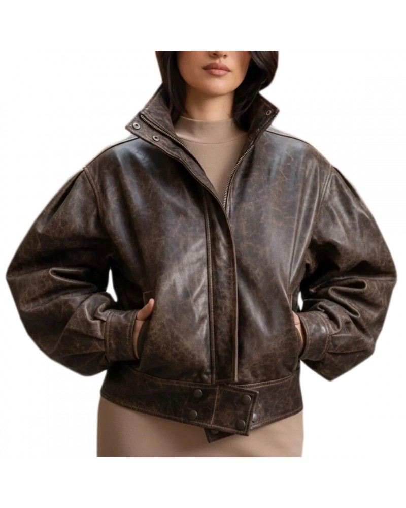Laverapelle Women's Genuine Cow Ruboff Bomber Leather Jacket (Black, Bomber Jacket) - 2621006